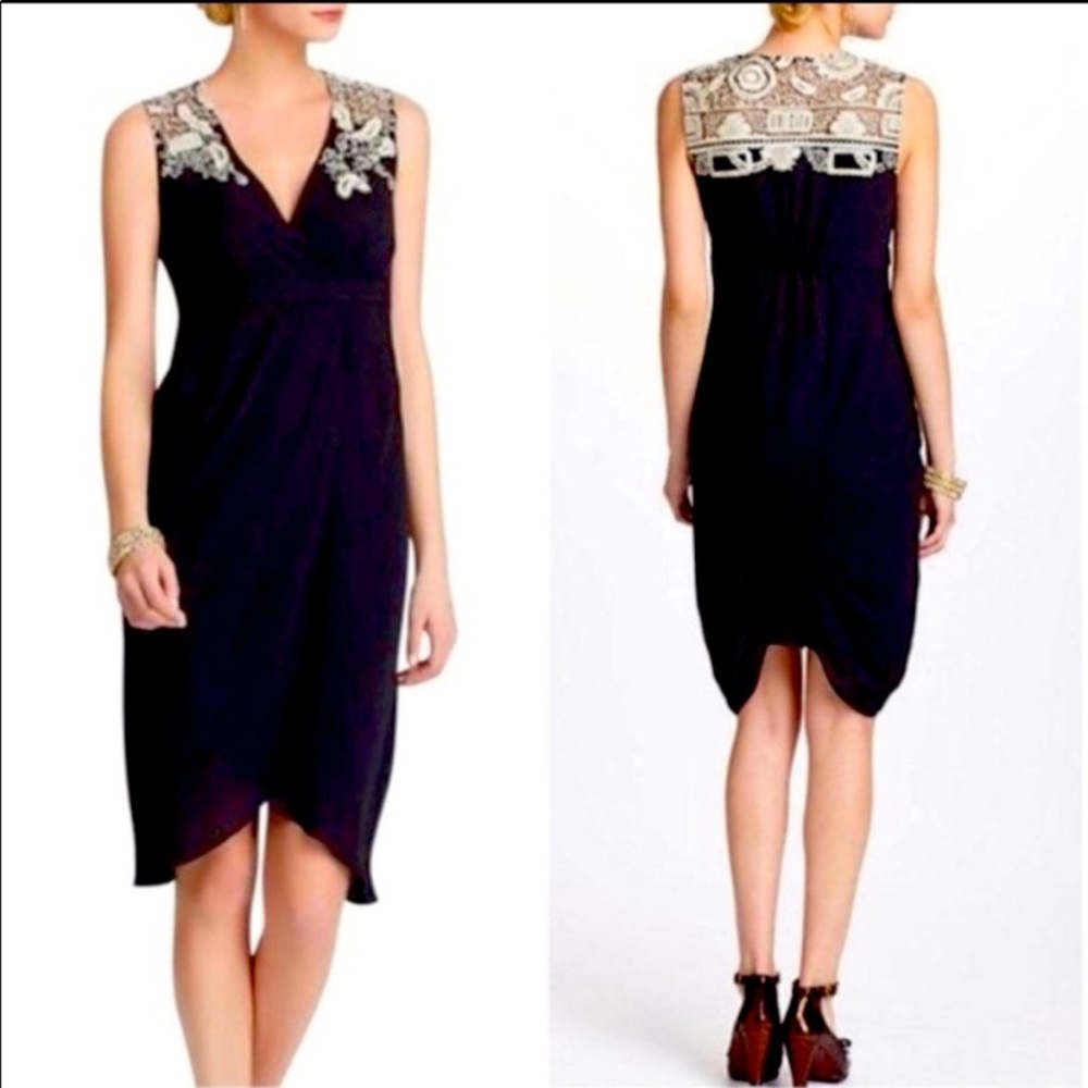 ANTHROPOLOGIE Meadow Rue Empire Waist Tulip Hem Dress, Black, Size 2